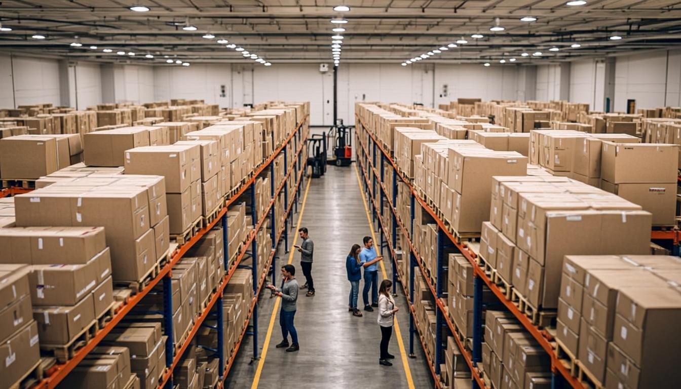 Modern warehouse with organized inventory management and logistics operations